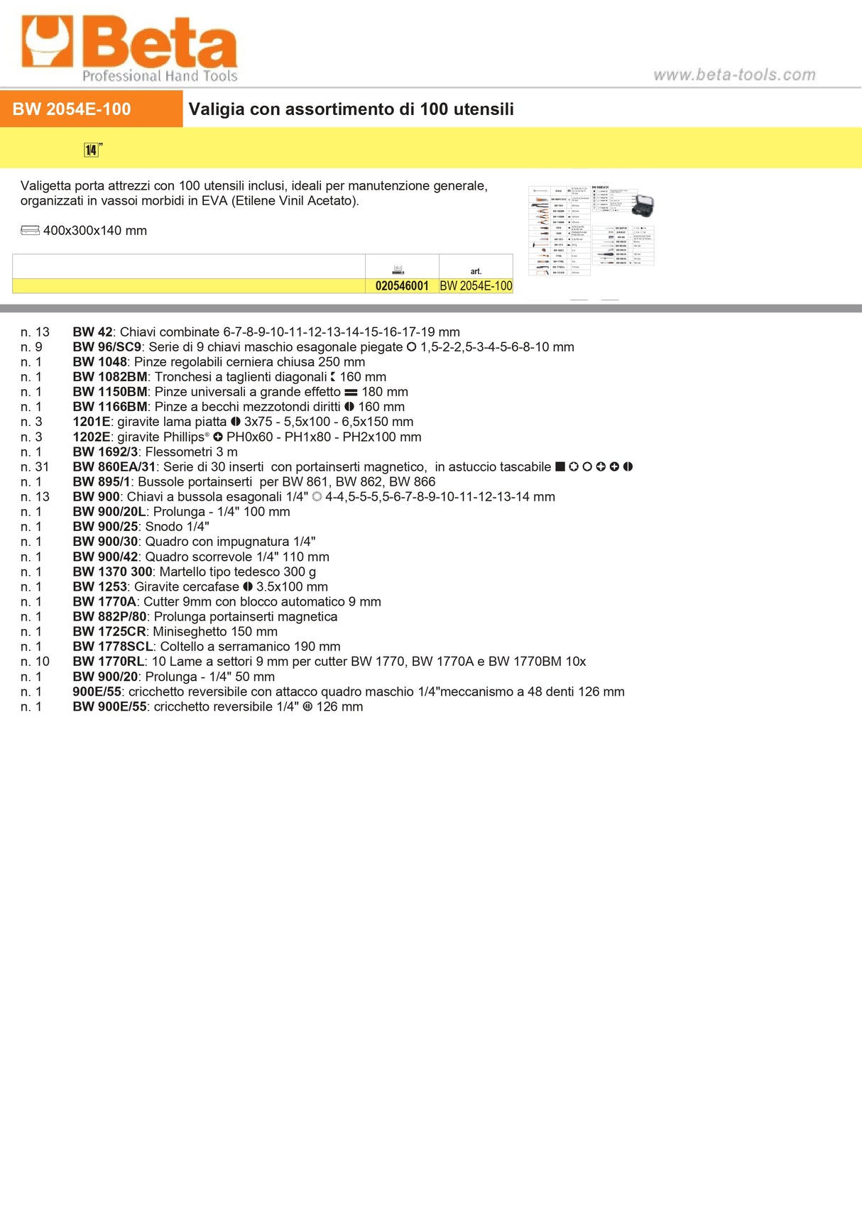 Valigetta Beta 2054 da 100pz / da 128pz