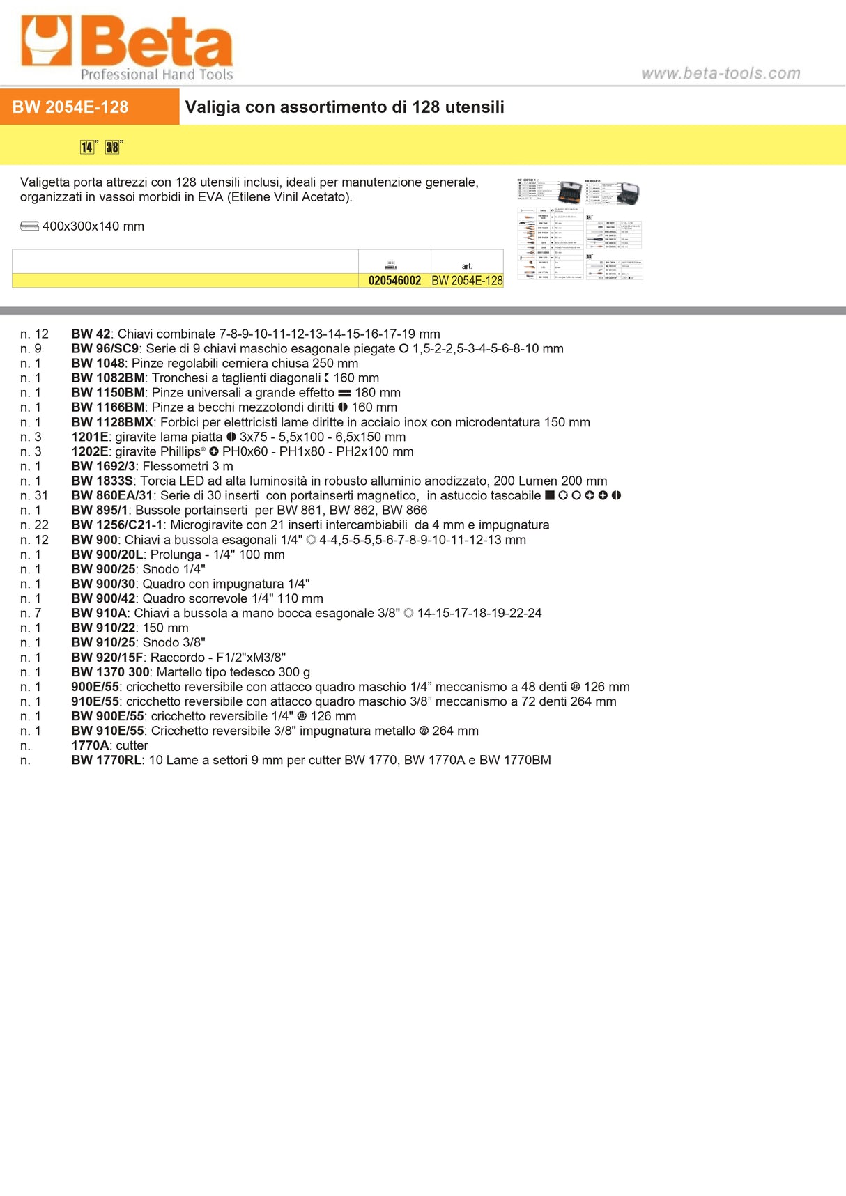 Valigetta Beta 2054 da 100pz / da 128pz