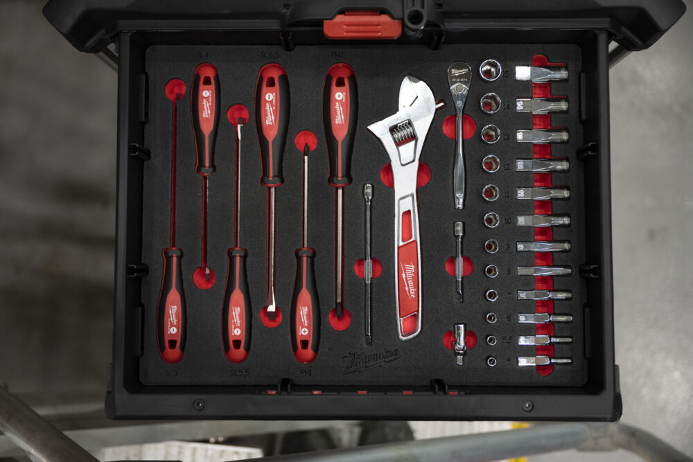 Milwaukee set di cricchetto e bussole in termoformato da 1/4"  - PACKOUT™