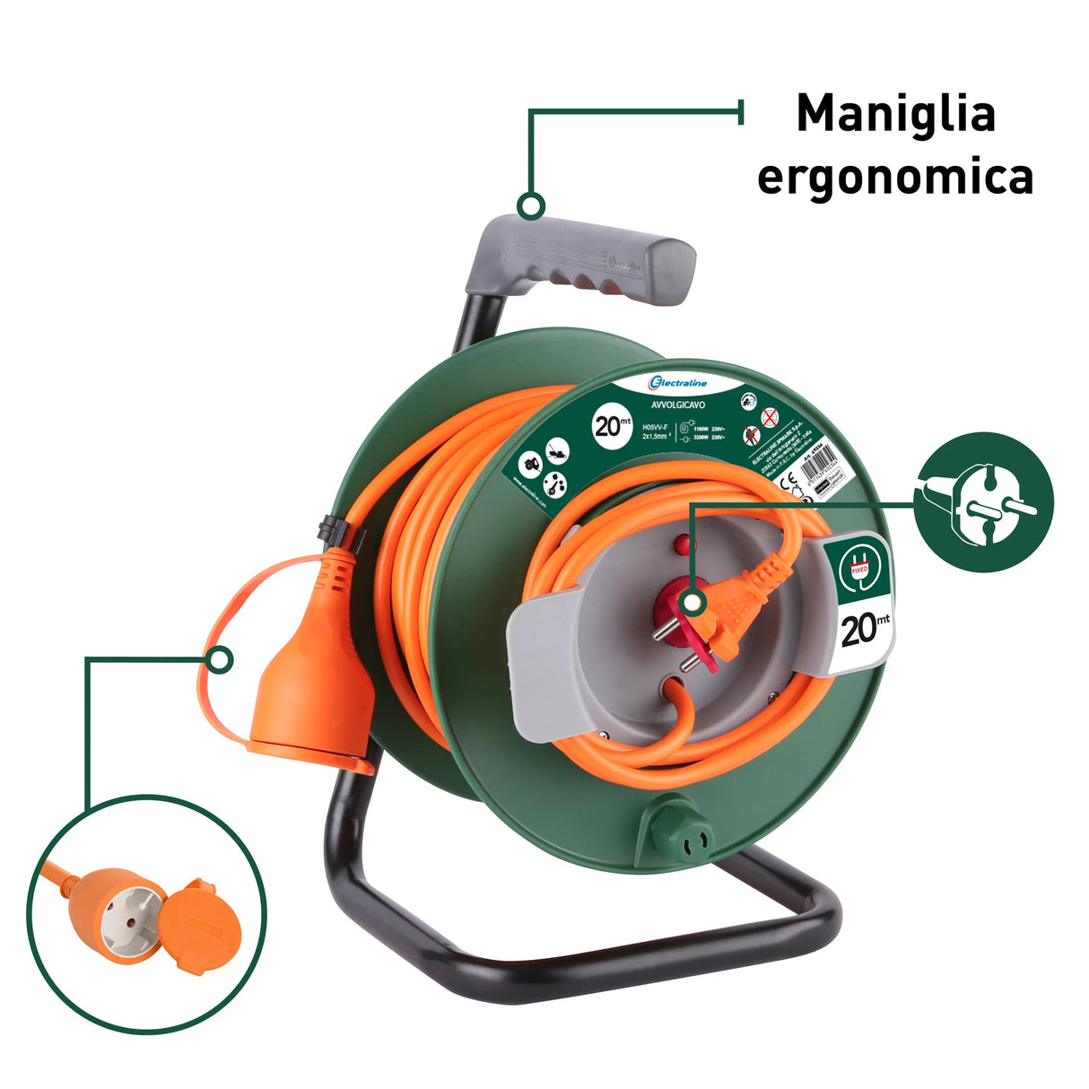 Vuemme Avvolgicavo Giardino 20 Metri, Sezione 2x1.5 mm²