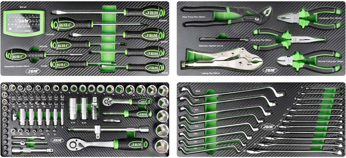 JBM 54261 Cassetta in Metallo con Utensili 143 Pezzi Satinati