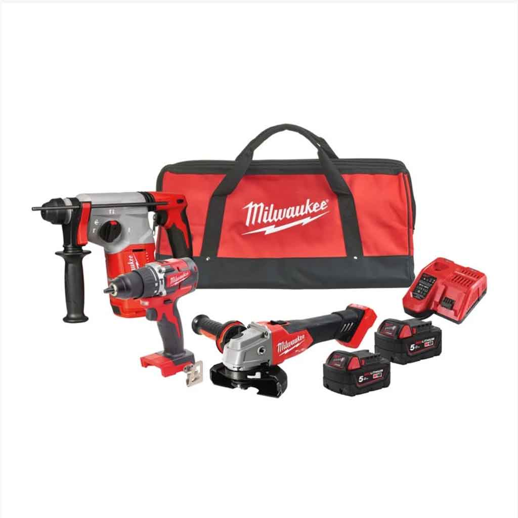 Milwaukee M18 PPA3-502 KIT 18V trapano con percussione + smerigliatrice + tassellatore