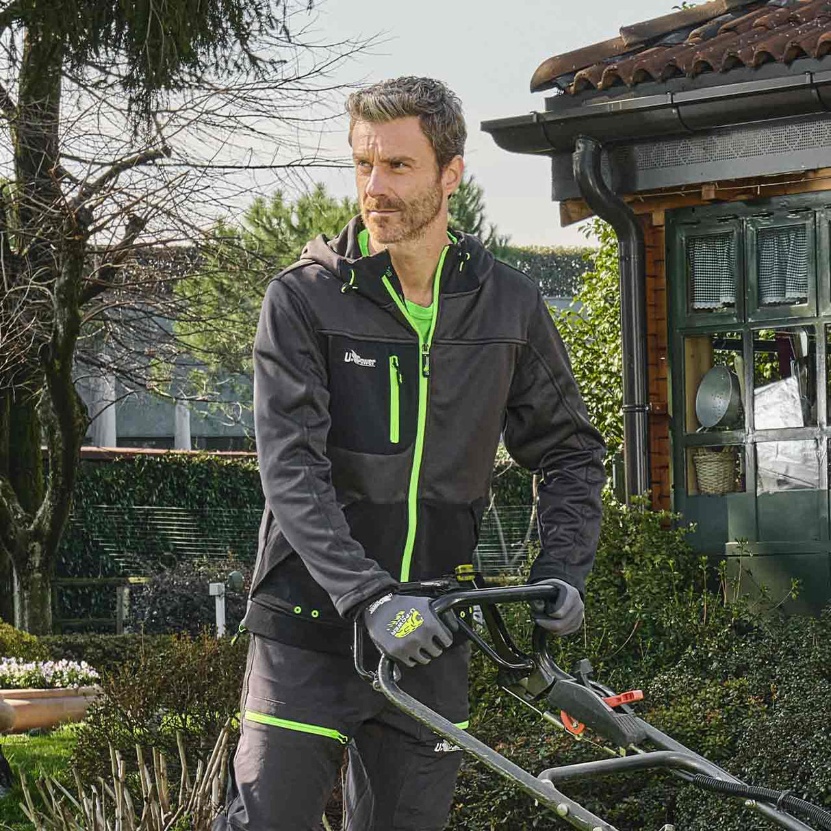 U-Power Felpa Full-Zip Con Cappuccio GALAXY Asphalt Grigio/Verde
